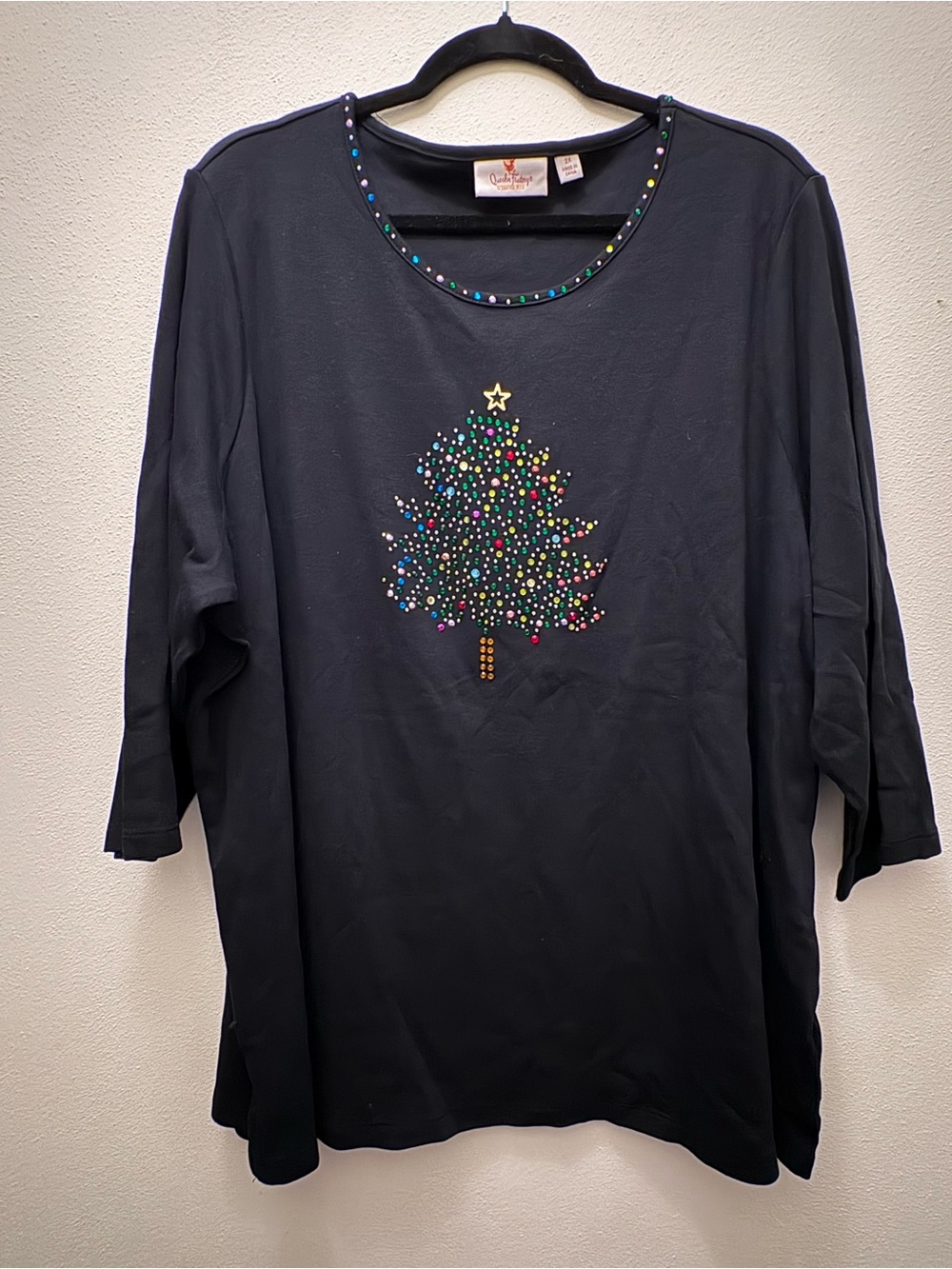 Black Jeweled Christmas Tree Tunic Top